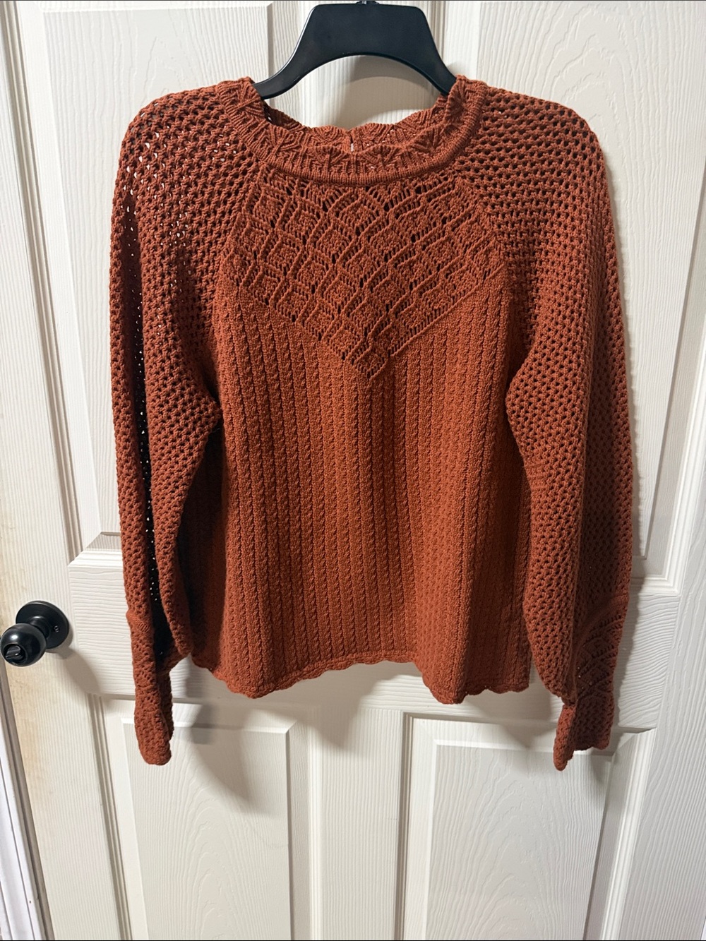 Sam Edelman Rust Crochet-Texture Crew Neck Sweater